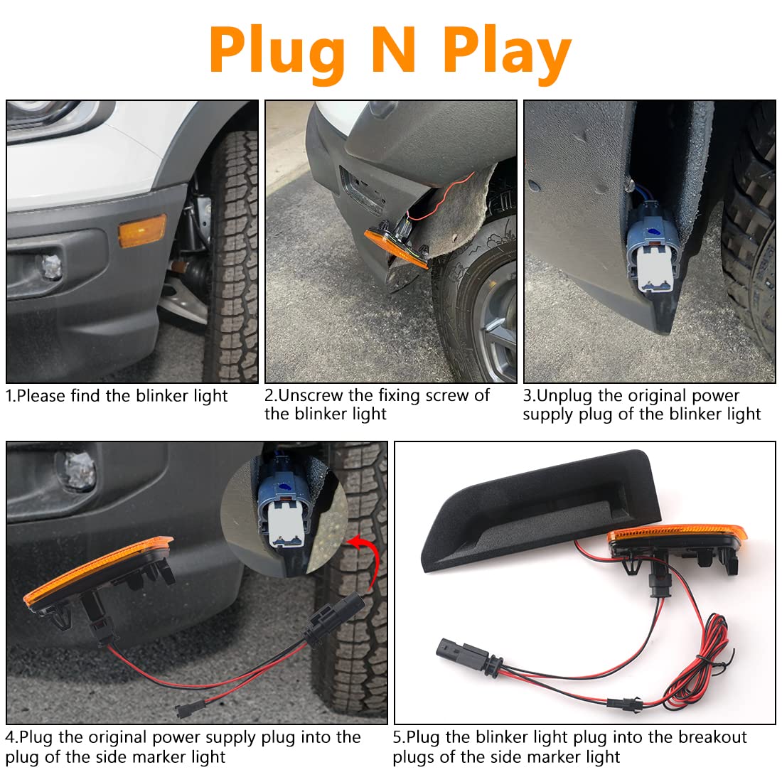 plug-n-play Amber LED blinker warning Lights for ford bronco 2021 2022