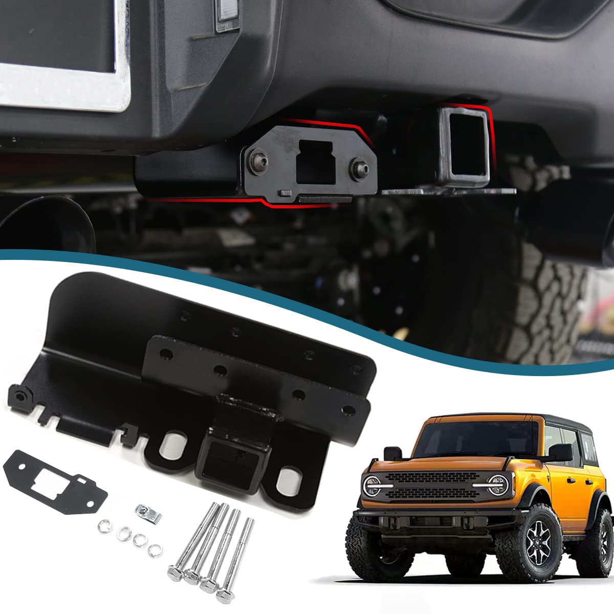 2" Trailer Hitch Receiver Rear Tow Hook Connector Tow Hook Kit for 2021+ Ford Bronco 2/4 Door